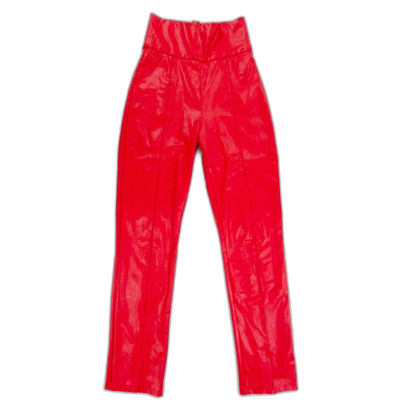 AMANDA UPRICHARD Romana Pants Lipstick Red 90s Vegan Patent Leather Maximalist - Picture 1 of 8